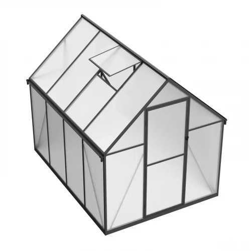 Nordgro Essential Greenhouse 225 cm on white background – black aluminium frame with polycarbonate panels