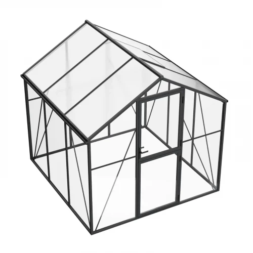 nordgro greenhouse premium black 232 cm with black aluminium frame, tempered glass walls and polycarbonate roof on white backgro