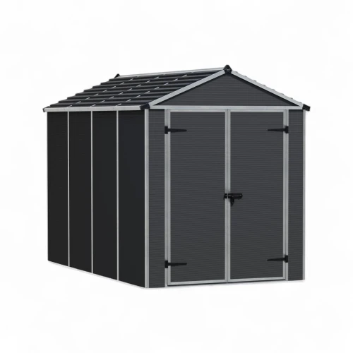 Canopia Rubicon Shed 185 × 304 cm – 5.6 m² Weatherproof Storage Canopia Rubicon Shed 185 × 304 cm (6 × 10 ft) on white background – dark grey panels, skylight roof, aluminium frame