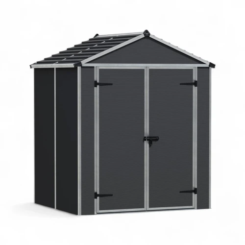 Canopia Rubicon Shed 185 × 154 cm – 2.8 m² Reinforced Storage Solution Canopia Rubicon Shed 185 × 154 cm (6 × 5 ft) on white background – dark grey panels, skylight roof, aluminium frame