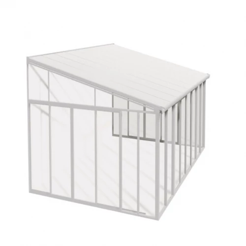 SanRemo Conservatory 4 x 4.25 m in white, a spacious and elegant structure designed to provide a sheltered and stylish outdoor s
