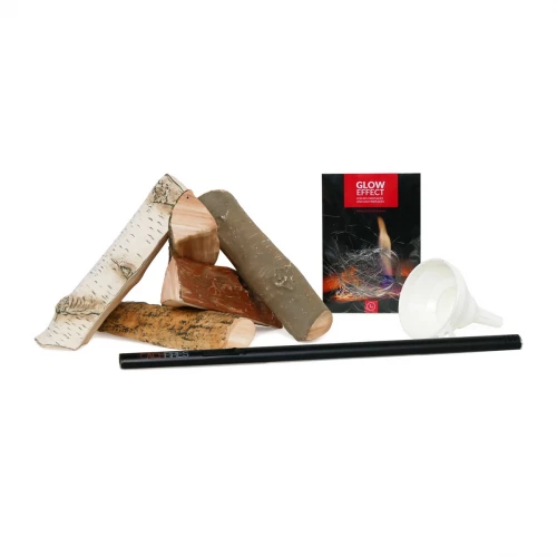 Accessory Set for Bio Fireplaces - Decoration, Lighter, and Funnel Accessory Set for Bioethanol Fireplaces - Decorative Wood, Glow Flame, Lighter, and Funnel