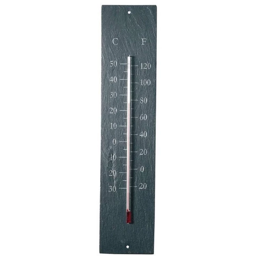 Wall-mounted slate thermometer for indoor and outdoor use – displays temperature in Celsius and Fahrenheit