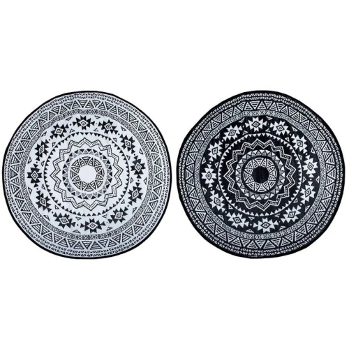Weather-resistant round rug Ø171 cm – perfect for patios and balconies Two round black and white outdoor rugs with graphic pattern – Ø171.4 cm