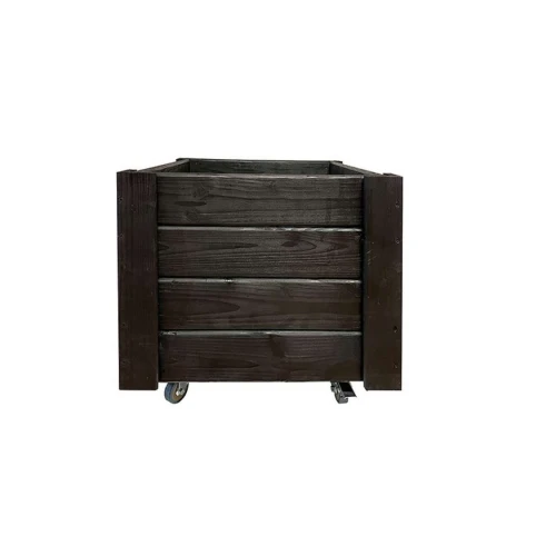 Planter Box with Wheels in black, designed for easy mobility and stylish plant storage, perfect for greenhouses, patios, or any 
