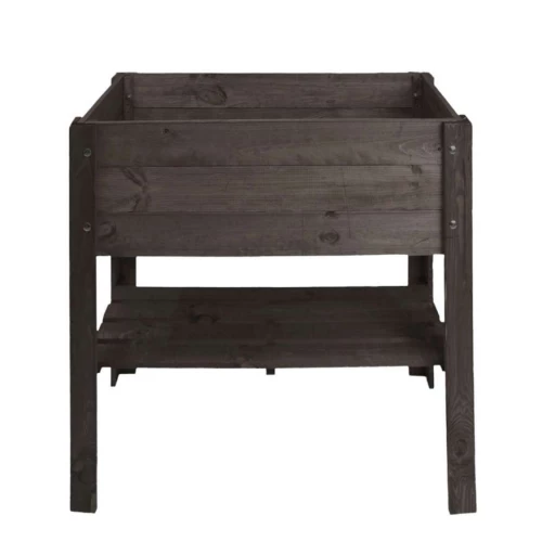 Elevated black wooden raised bed with shelf – compact and functional Black pine wood raised bed with practical storage shelf – 80 x 78 x 37.6 cm
