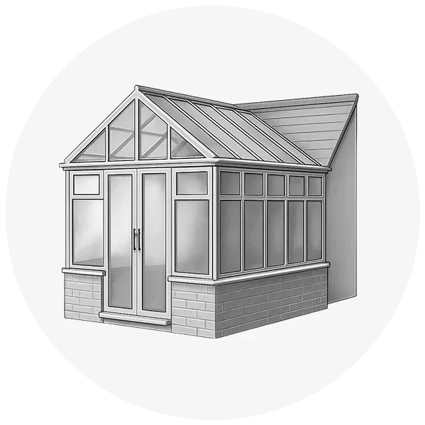 Grey icon with a drawing of a conservatory
