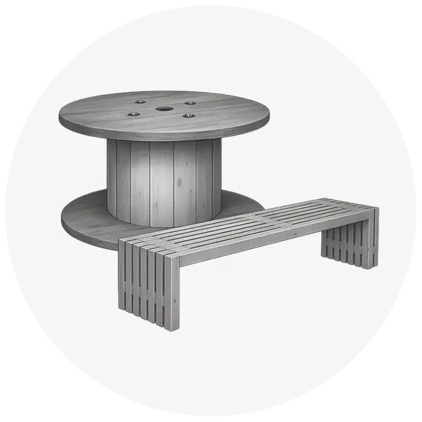 Grey icon with an illustration of garden furniture