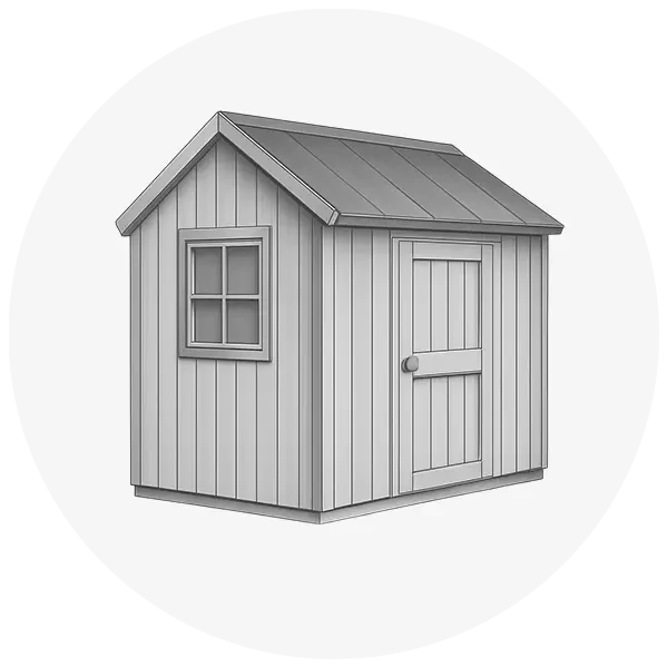 Grey icon with a drawing of a garden shed