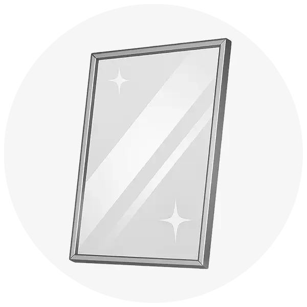 Round grey icon with an illustration of greenhouse glass